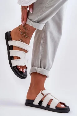 Damskie Klapki Materiałowe Na Rzep Białe Lamirose Damskie Klapki Damskie Klasyczne|Klapki Na Platformie