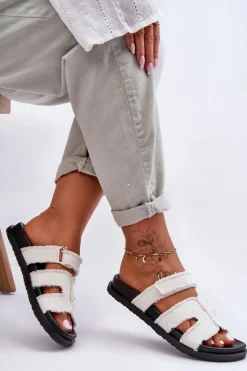 Damskie Klapki Materiałowe Na Rzep Białe Lamirose Damskie Klapki Damskie Klasyczne|Klapki Na Platformie