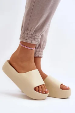 Clearance Boto Damskie Klapki Na Grubej Podeszwie Beżowe Oreithano Beżowy