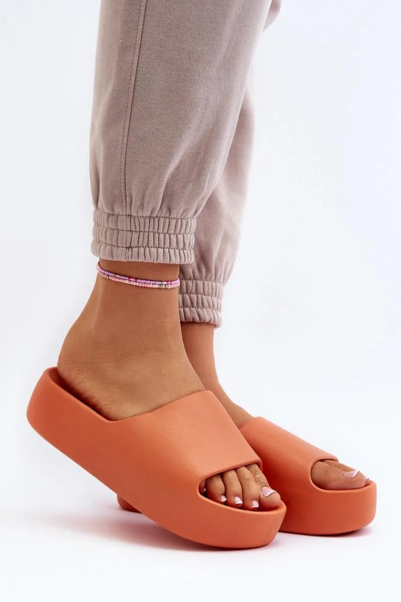 Hot Boto Damskie Klapki Na Grubej Podeszwie Pomarańczowe Oreithano Pomarańczowy