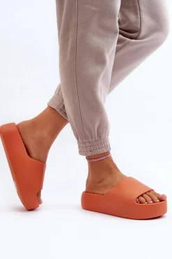 Hot Boto Damskie Klapki Na Grubej Podeszwie Pomarańczowe Oreithano Pomarańczowy