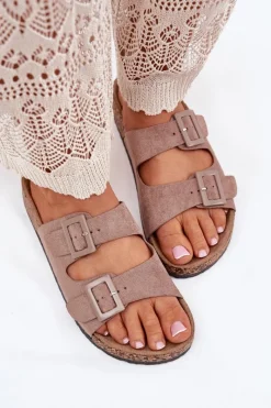 Klapki Korkowe|Klapki Na Platformie>Boto Damskie Klapki Na Korkowej Platformie Z Klamrami Ciemnobeżowe Aviora