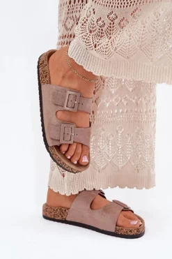 Klapki Korkowe|Klapki Na Platformie>Boto Damskie Klapki Na Korkowej Platformie Z Klamrami Ciemnobeżowe Aviora