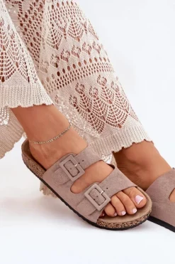 Klapki Korkowe|Klapki Na Platformie></noscript>Boto Damskie Klapki Na Korkowej Platformie Z Klamrami Ciemnobeżowe Aviora