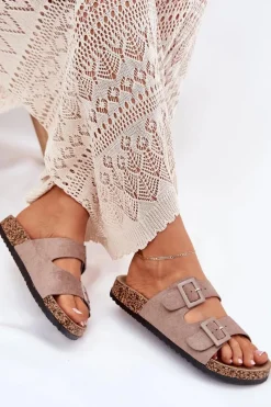 Klapki Korkowe|Klapki Na Platformie></noscript>Boto Damskie Klapki Na Korkowej Platformie Z Klamrami Ciemnobeżowe Aviora