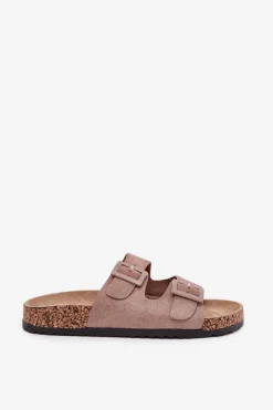 Klapki Korkowe|Klapki Na Platformie></noscript>Boto Damskie Klapki Na Korkowej Platformie Z Klamrami Ciemnobeżowe Aviora