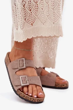 Klapki Korkowe|Klapki Na Platformie></noscript>Boto Damskie Klapki Na Korkowej Platformie Z Klamrami Ciemnobeżowe Aviora