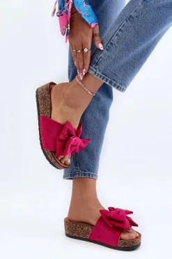 New Boto Damskie Klapki Na Korkowej Platformie Z Kokardą Fuksja Tarena
