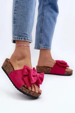 New Boto Damskie Klapki Na Korkowej Platformie Z Kokardą Fuksja Tarena