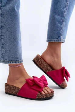 New Boto Damskie Klapki Na Korkowej Platformie Z Kokardą Fuksja Tarena