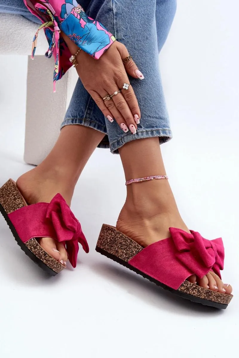 New Boto Damskie Klapki Na Korkowej Platformie Z Kokardą Fuksja Tarena