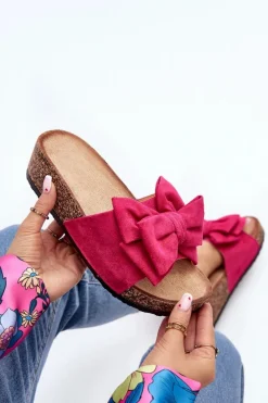 New Boto Damskie Klapki Na Korkowej Platformie Z Kokardą Fuksja Tarena