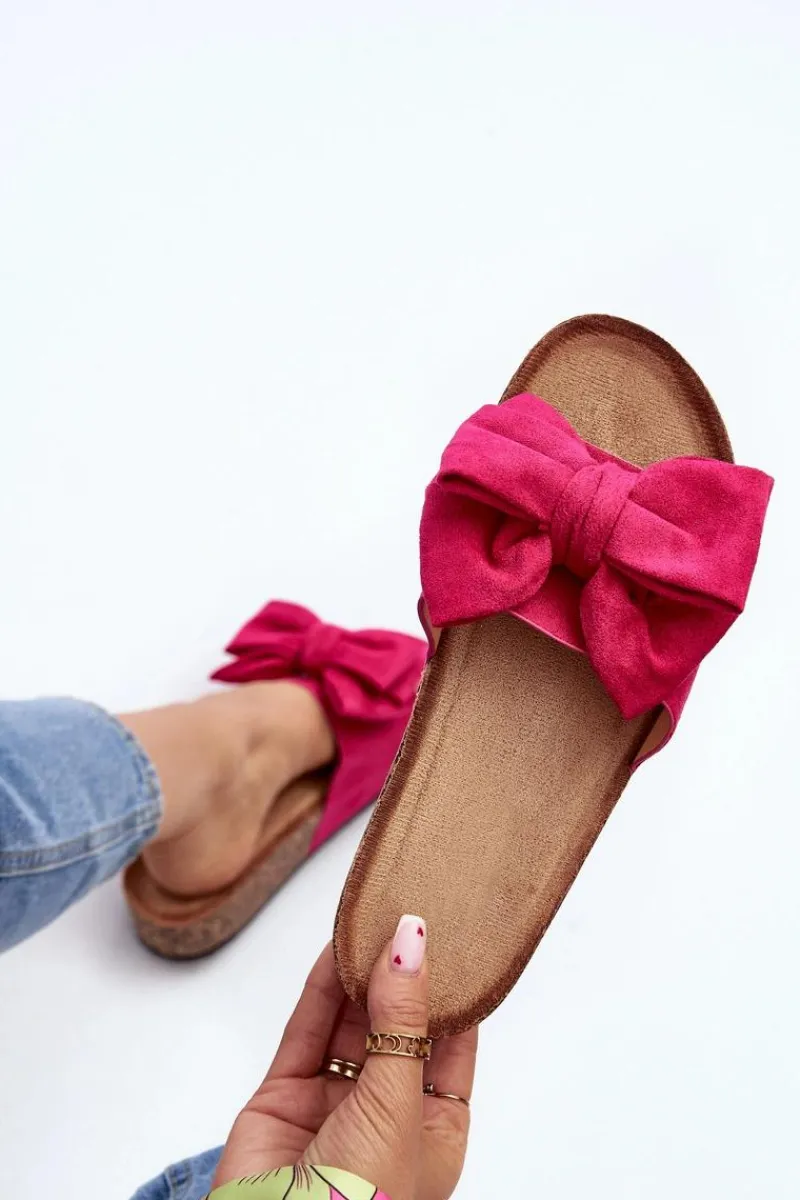 New Boto Damskie Klapki Na Korkowej Platformie Z Kokardą Fuksja Tarena
