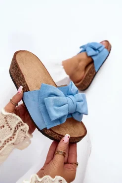 Discount Damskie Klapki Na Korkowej Platformie Z Kokardą Niebieskie Tarena Damskie Klapki Damskie Klasyczne|Klapki Korkowe