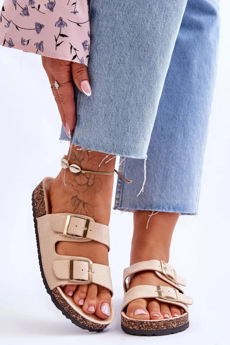 Klapki Korkowe|Klapki Na Platformie>Boto Damskie Klapki Na Korkowej Platformie Z Paskami Beżowe Doretta