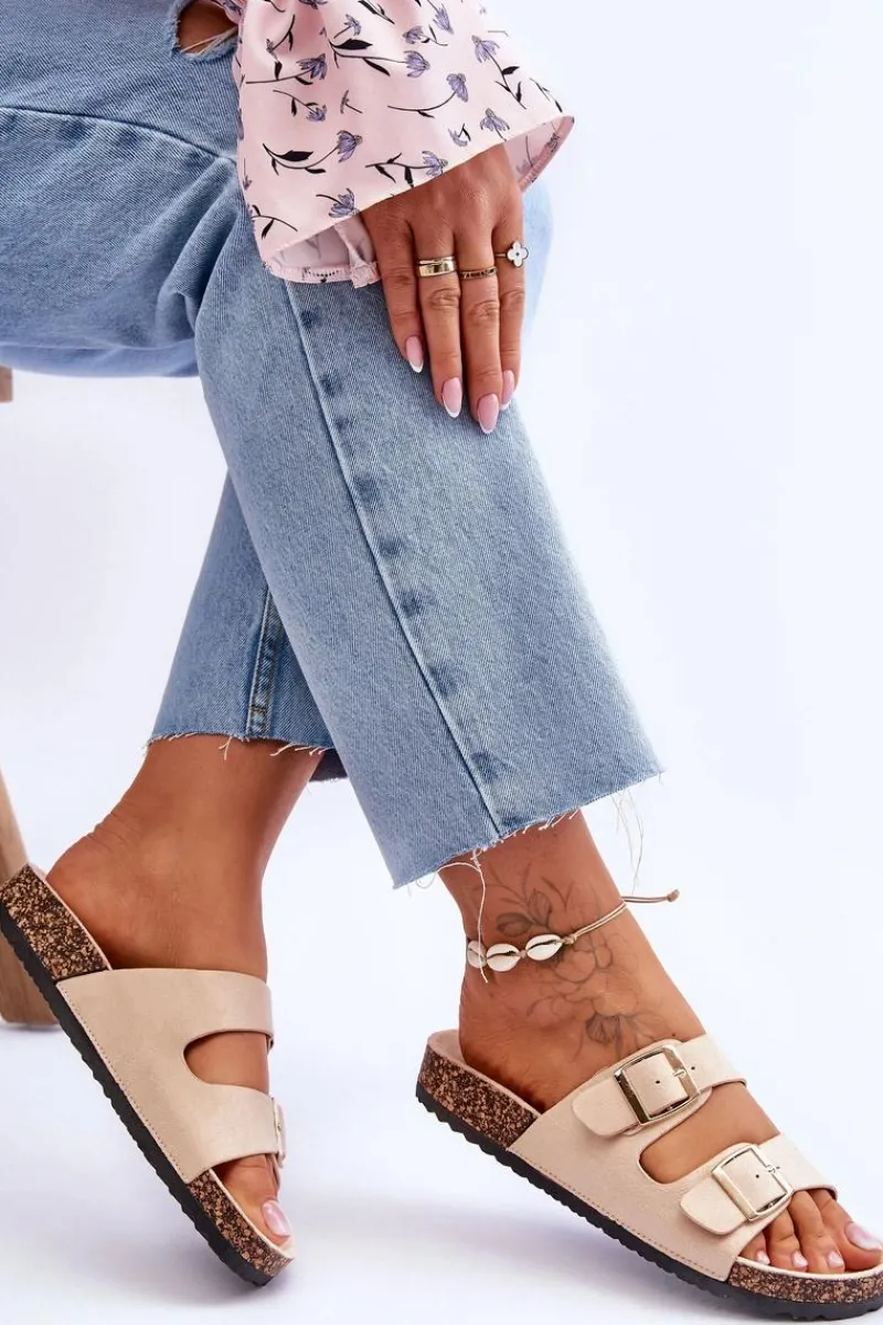 Klapki Korkowe|Klapki Na Platformie>Boto Damskie Klapki Na Korkowej Platformie Z Paskami Beżowe Doretta