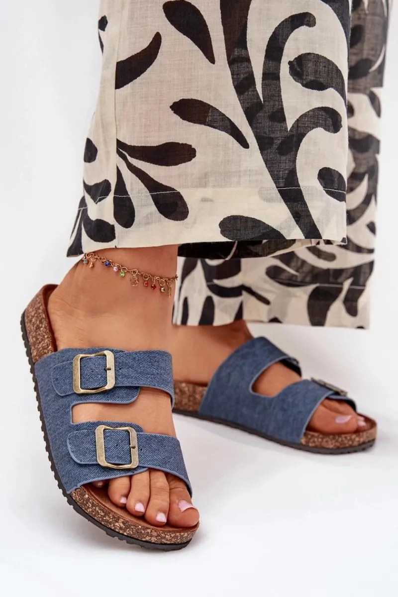 Klapki Korkowe|Klapki Na Platformie>Evento Damskie Klapki Na Korkowej Platformie Z Klamrami Ciemny Jeans Vesina Niebieski