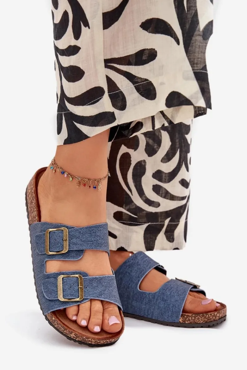 Klapki Korkowe|Klapki Na Platformie>Evento Damskie Klapki Na Korkowej Platformie Z Klamrami Ciemny Jeans Vesina Niebieski