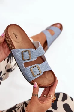 Clearance Damskie Klapki Na Korkowej Platformie Z Klamrami Jasny Jeans Vesina Damskie Klapki Korkowe|Klapki Na Platformie