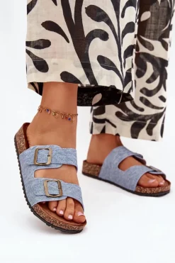 Clearance Damskie Klapki Na Korkowej Platformie Z Klamrami Jasny Jeans Vesina Damskie Klapki Korkowe|Klapki Na Platformie