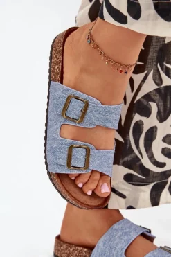 Clearance Damskie Klapki Na Korkowej Platformie Z Klamrami Jasny Jeans Vesina Damskie Klapki Korkowe|Klapki Na Platformie