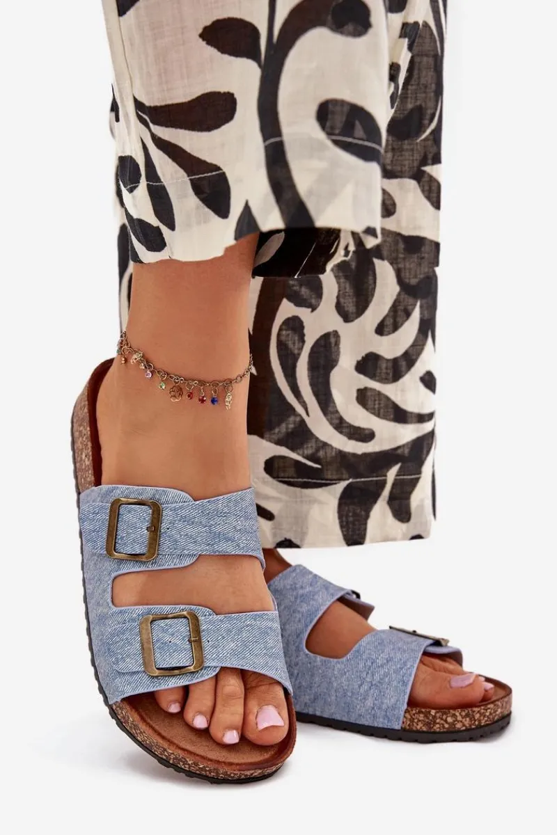 Clearance Damskie Klapki Na Korkowej Platformie Z Klamrami Jasny Jeans Vesina Damskie Klapki Korkowe|Klapki Na Platformie