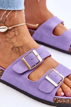 Outlet Damskie Klapki Na Korkowej Platformie Z Paskami Fioletowe Doretta Damskie Klapki Korkowe|Klapki Na Platformie