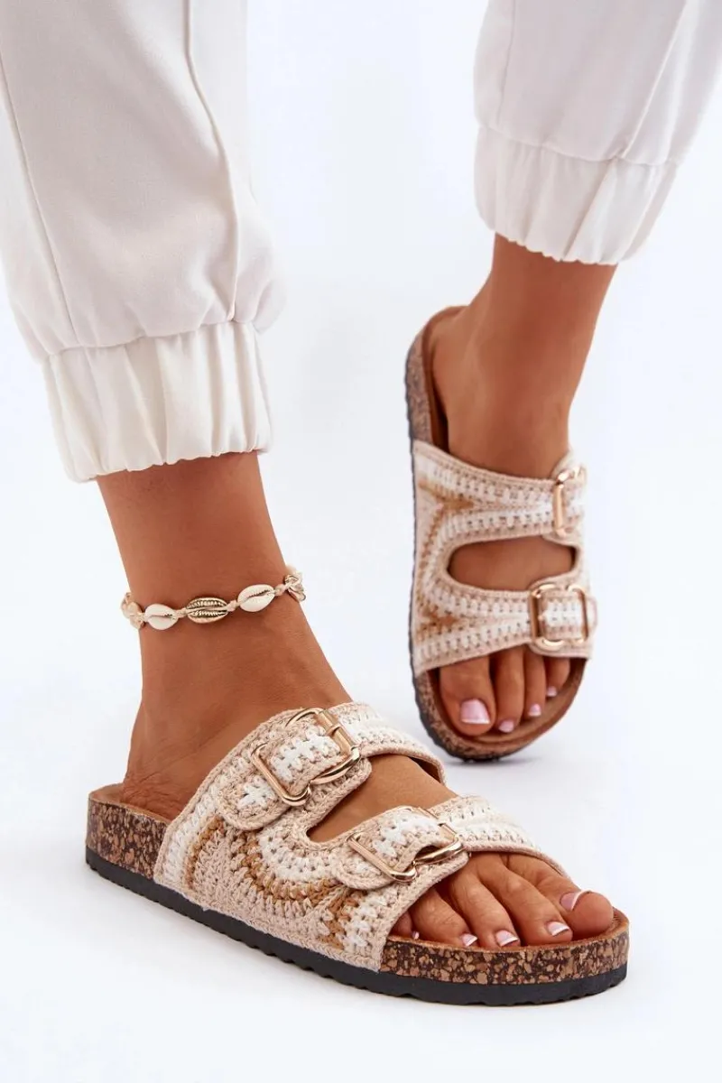 Outlet Damskie Klapki Na Korkowej Podeszwie Beżowe Fannea Damskie Klapki Korkowe|Klapki Damskie Klasyczne