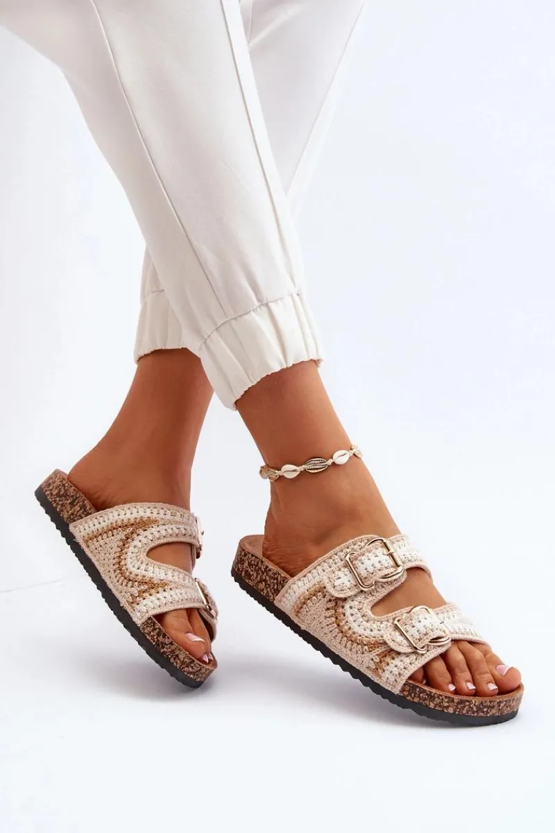 Outlet Damskie Klapki Na Korkowej Podeszwie Beżowe Fannea Damskie Klapki Korkowe|Klapki Damskie Klasyczne