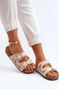 Outlet Damskie Klapki Na Korkowej Podeszwie Beżowe Fannea Damskie Klapki Korkowe|Klapki Damskie Klasyczne