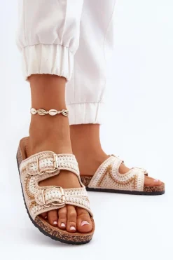 Outlet Damskie Klapki Na Korkowej Podeszwie Beżowe Fannea Damskie Klapki Korkowe|Klapki Damskie Klasyczne