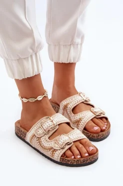 Outlet Damskie Klapki Na Korkowej Podeszwie Beżowe Fannea Damskie Klapki Korkowe|Klapki Damskie Klasyczne