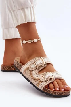 Outlet Damskie Klapki Na Korkowej Podeszwie Beżowe Fannea Damskie Klapki Korkowe|Klapki Damskie Klasyczne