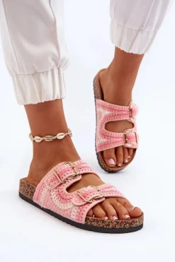 New Boto Damskie Klapki Na Korkowej Podeszwie Różowe Fannea