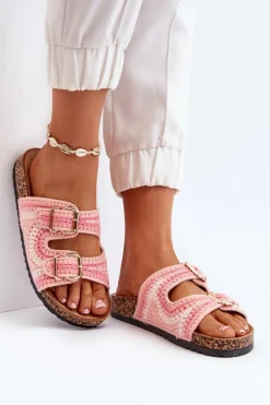 New Boto Damskie Klapki Na Korkowej Podeszwie Różowe Fannea