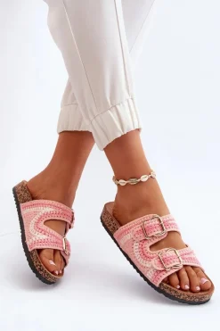 New Boto Damskie Klapki Na Korkowej Podeszwie Różowe Fannea