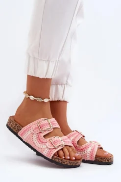 New Boto Damskie Klapki Na Korkowej Podeszwie Różowe Fannea