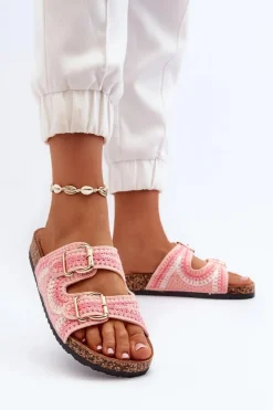 New Boto Damskie Klapki Na Korkowej Podeszwie Różowe Fannea