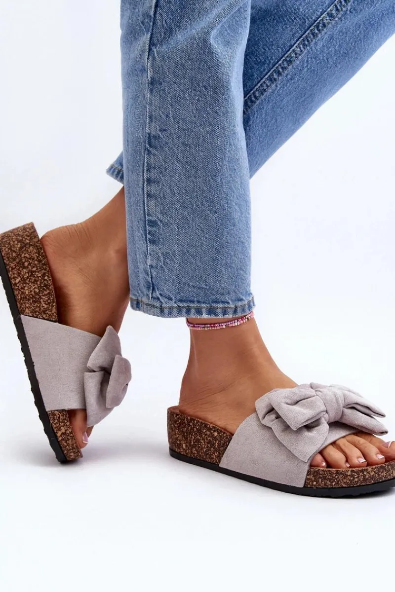 Klapki Korkowe|Klapki Damskie Klasyczne>Boto Damskie Klapki Na Korkowej Platformie Z Kokardą Szare Tarena