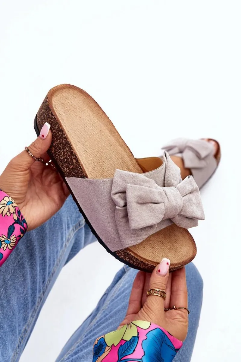 Klapki Korkowe|Klapki Damskie Klasyczne>Boto Damskie Klapki Na Korkowej Platformie Z Kokardą Szare Tarena