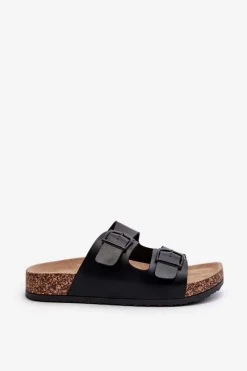 Hot Damskie Klapki Na Korkowej Platformie Z Klamrami Czarne Klinesta Damskie Klapki Korkowe|Klapki Na Platformie