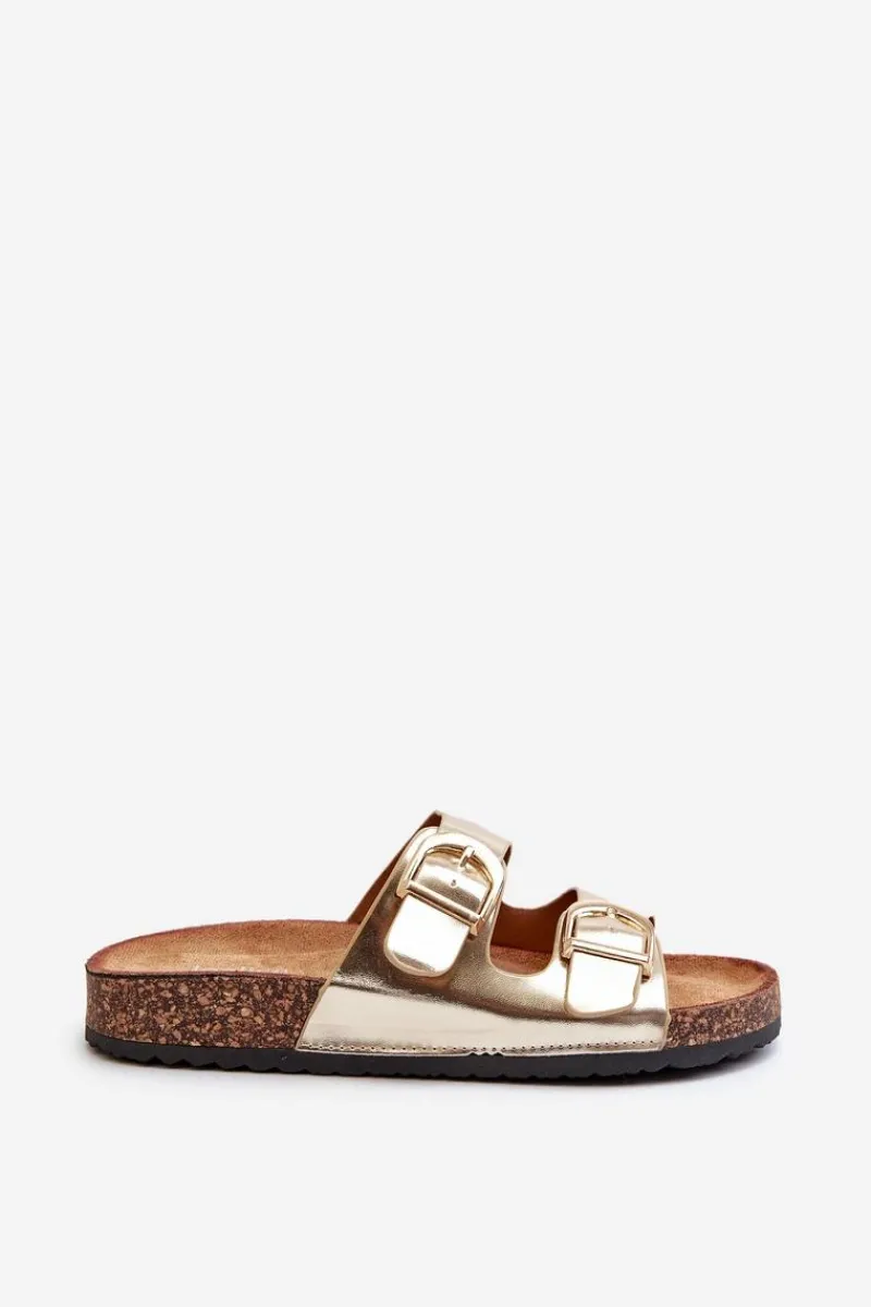 Outlet Damskie Klapki Na Korkowej Platformie Z Paskami Złote Doretta Damskie Klapki Korkowe|Klapki Na Platformie