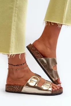 Outlet Damskie Klapki Na Korkowej Platformie Z Paskami Złote Doretta Damskie Klapki Korkowe|Klapki Na Platformie