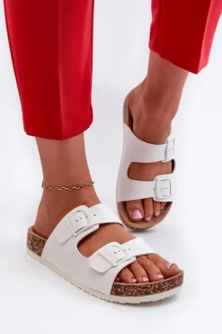 Klapki Korkowe|Klapki Na Platformie>Boto Damskie Klapki Na Korkowej Platformie Z Klamrami Białe Klinesta