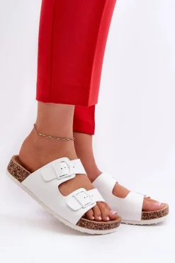 Klapki Korkowe|Klapki Na Platformie>Boto Damskie Klapki Na Korkowej Platformie Z Klamrami Białe Klinesta