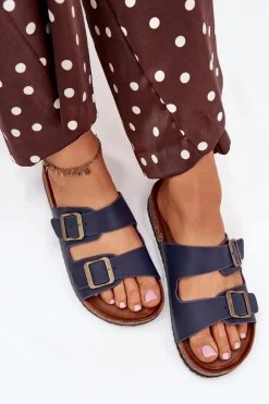 Sale Evento Damskie Klapki Na Korkowej Platformie Z Klamrami Granatowe Vesina Niebieski