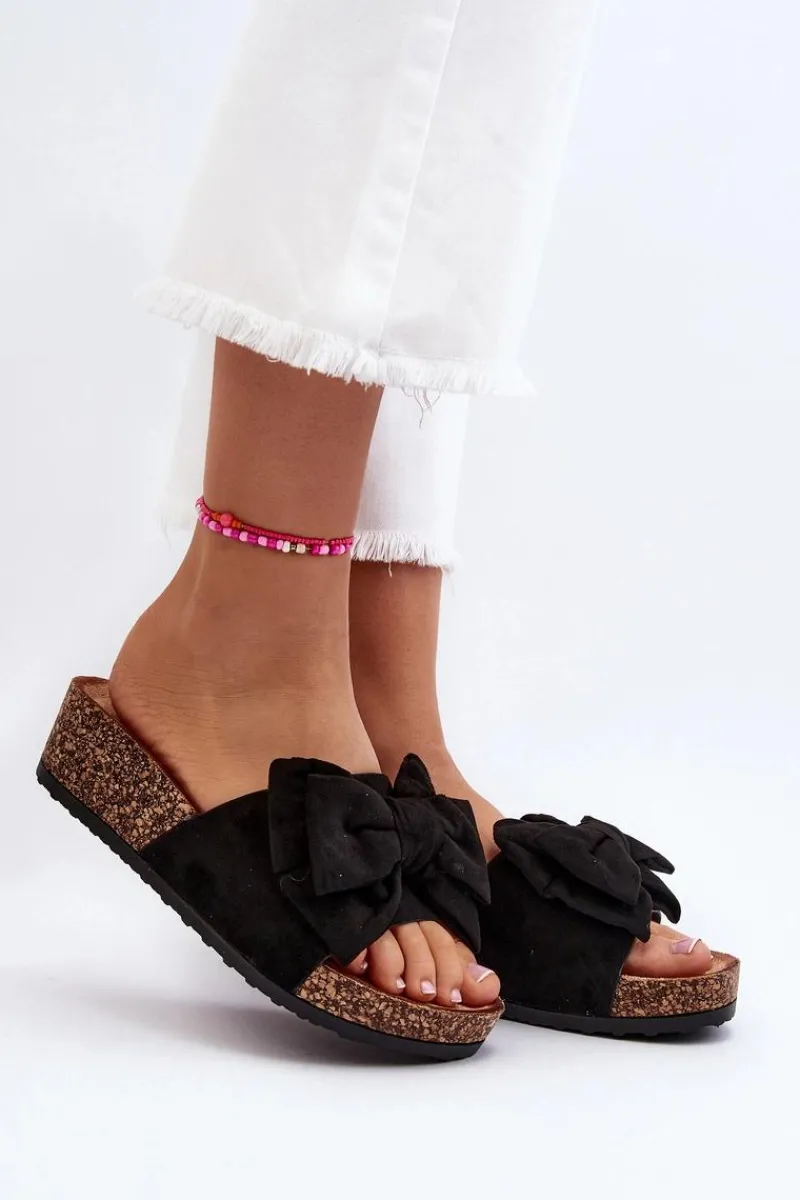 Klapki Korkowe|Klapki Damskie Klasyczne>Boto Damskie Klapki Na Korkowej Platformie Z Kokardą Czarne Tarena