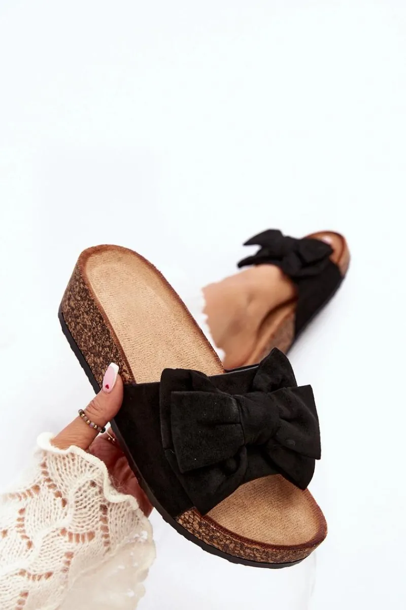 Klapki Korkowe|Klapki Damskie Klasyczne>Boto Damskie Klapki Na Korkowej Platformie Z Kokardą Czarne Tarena