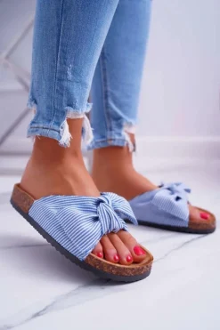 Sale Boto Damskie Klapki Na Korku Kokarda Niebieskie Randy