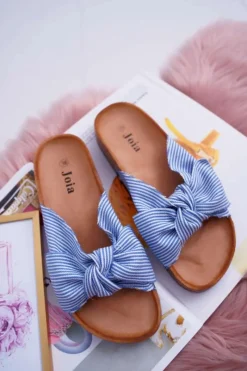 Sale Boto Damskie Klapki Na Korku Kokarda Niebieskie Randy